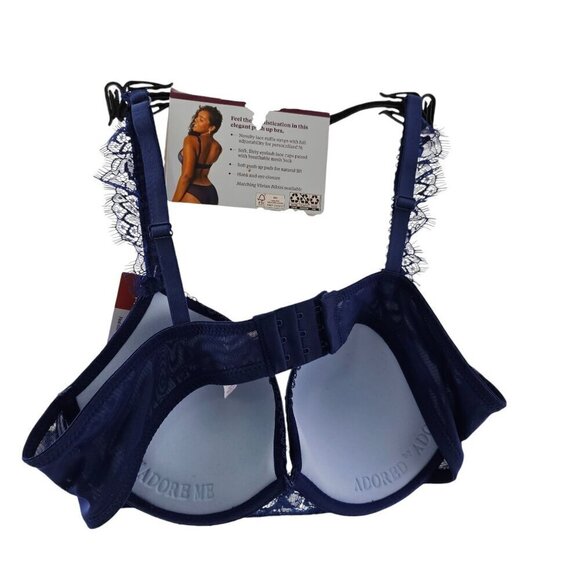 Adore Me Woman’s Blue Vivian Lace Mesh Push Up Underwire Bra – Size 38C NWT - Picture 7 of 15